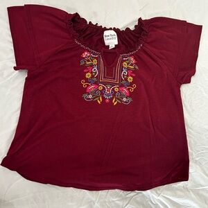 New York Laundry Maroon Floral Embroidered Blouse